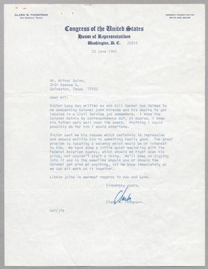 [Letter from Clark W. Thompson to Arthur Quinn, June 22, 1965]