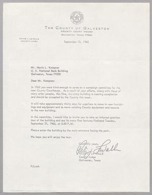 [Letter from Peter J. La Valle to Harris L. Kempner, September 13, 1965]