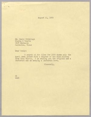 [Letter from Harris Leon Kempner to Sealy Hutchings, August 11, 1965]