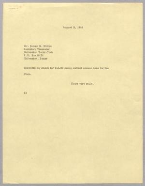 [Letter from Harris Leon Kempner to James G. Hilton, August 11, 1965]