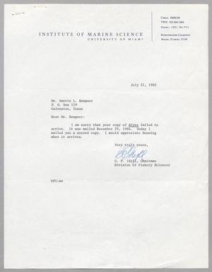 Primary view of object titled '[Letter from C.P. Iydll to Harris L. Kempner, July 21, 1965]'.