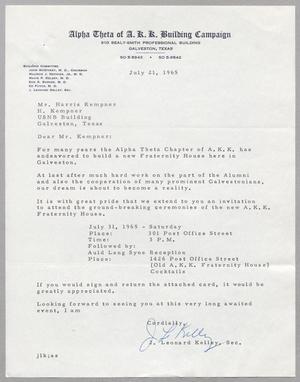 [Letter from J. Leonard Kelley to Harris L. Kempner, July 21, 1965]