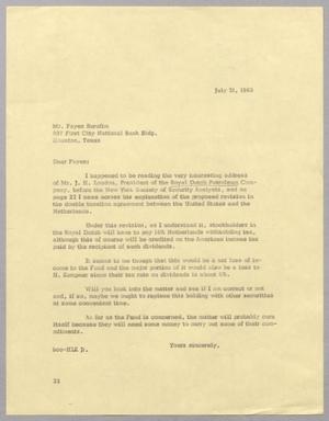 [Letter from Harris L, Kempner to fayez Sarofim, July 21, 1965]