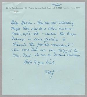 [Letter from W. St. John Garwood to Harris L. Kempner, October 9, 1965]