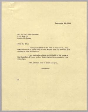 [Letter from Harris L. Kempner to John Garwood, September 29, 1965]