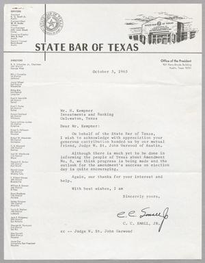 [Letter from C. C. Small, Jr. to Harris L. Kempner, October 5, 1965]