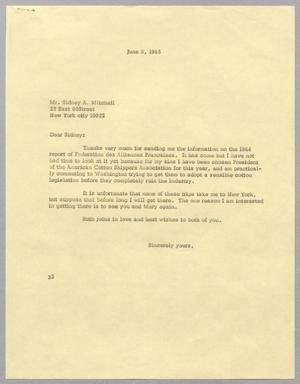 [Letter from Harris L. Kempner to Sidney A. Mitchell, June 8, 1965]