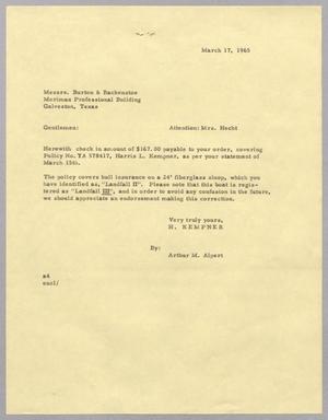 [Letter from Arthur M. Alpert to Burton & Backenstoe, March 17, 1965, Copy]