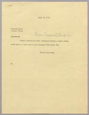 [Letter from Harris Leon Kempner to Driskill Hotel, September 11, 1962]