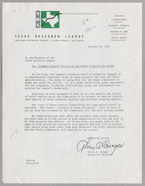 [Letter from Texas Research League, January 29, 1962]