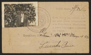 Primary view of object titled '[Visa for R. E. Denison to Visit Mexico]'.