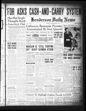 Henderson Daily News (Henderson, Tex.), Vol. 9, No. 160, Ed. 1 Thursday, September 21, 1939