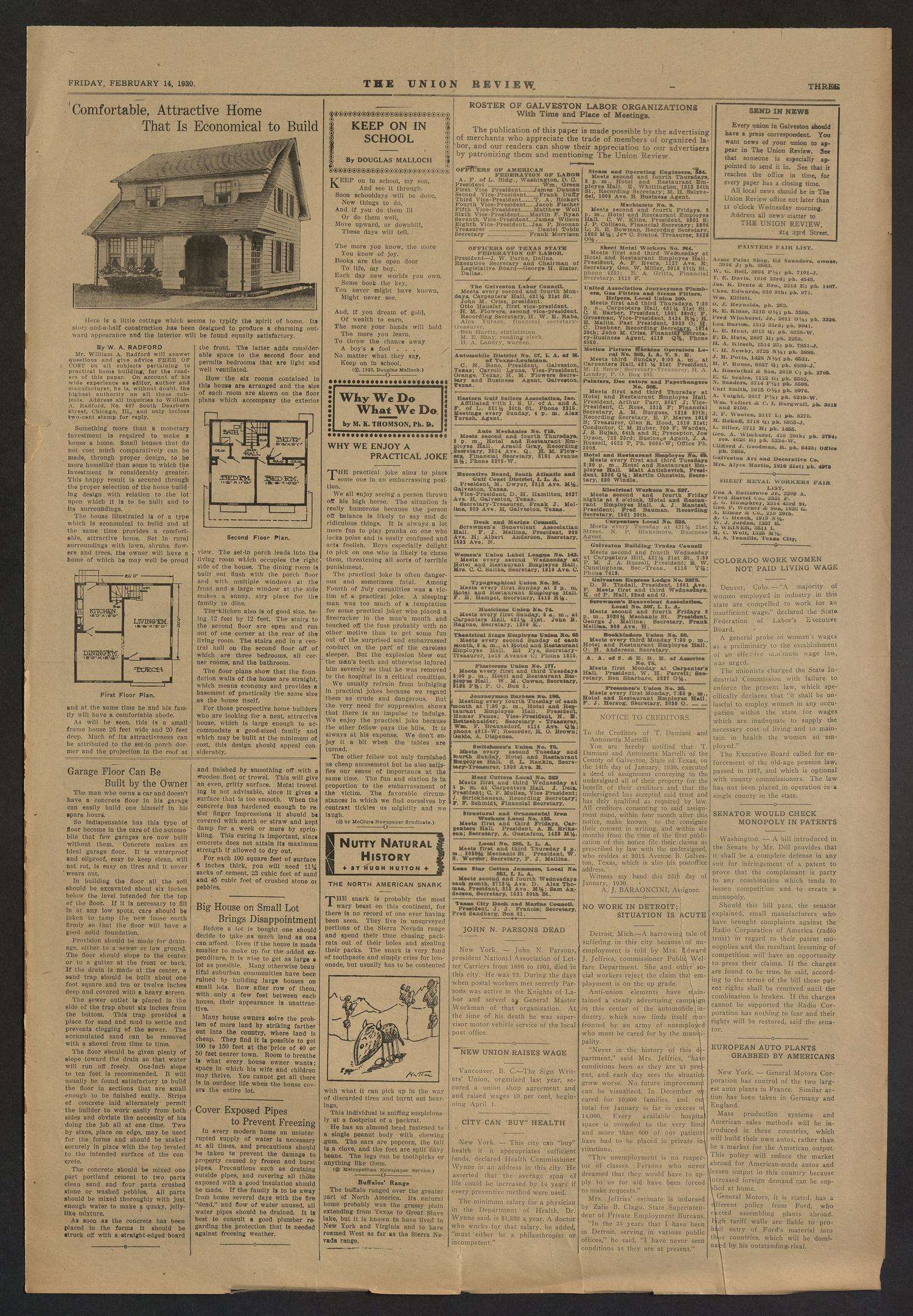 The Union Review (Galveston, Tex.), Vol. 11, No. 40, Ed. 1 Friday, February 14, 1930
                                                
                                                    [Sequence #]: 3 of 4
                                                