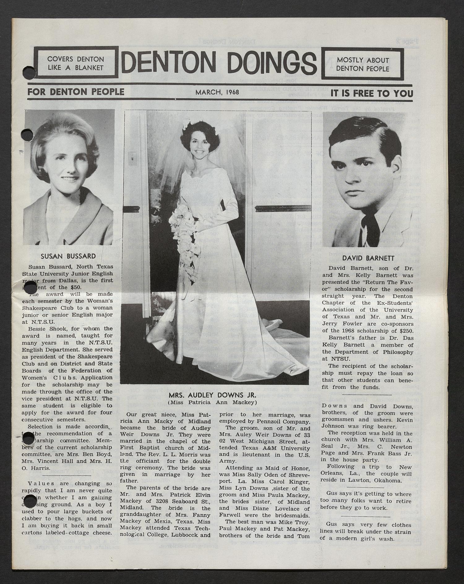 Denton Doings (Denton, Tex.), Vol. 32, Ed. 1, March 1968
                                                
                                                    [Sequence #]: 1 of 12
                                                