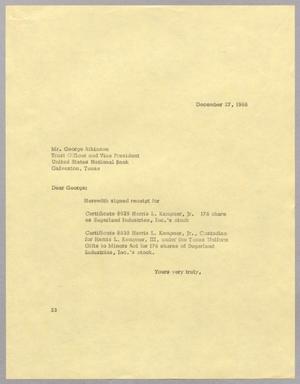 [Letter from Harris L. Kempner to George Atkinson, December 27, 1966]