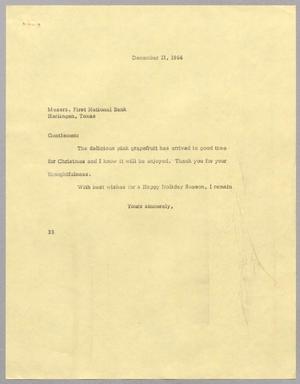 [Letter from Harris L. Kempner to the First National Bank, December 21, 1966]