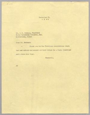 [Letter from Harris L. Kempner to J. K. Brittain, December 20, 1966]