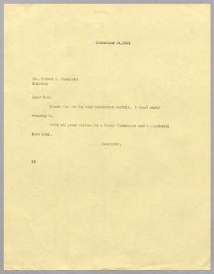 Primary view of object titled '[Letter from Harris L. Kempner to Robert A. Vineyard, December 19, 1966]'.