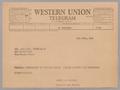 Primary view of [Telegram from Ruth and Harris Kempner to Mr. and Mrs. Peter Slot, July 27, 1966]