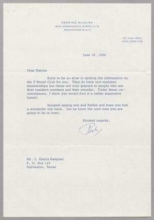 [Letter from Perkins McGuire to Karris L. Kempner, June 16, 1966]