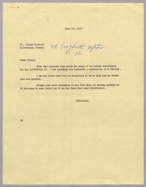 [Letter from Harris L. Kempner to Glenn Russell, June 13, 1966]