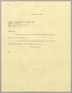 [Letter from Harris L. Kempner to Alfred Dunhill of London, Inc., February 25, 1966]
