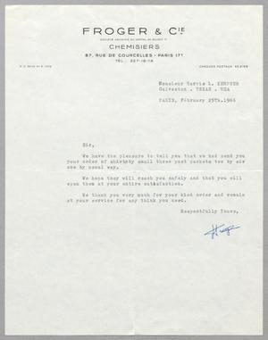 [Letter from Forger & Cie, Chemisiers to Harris L. Kempner, February 25, 1966]