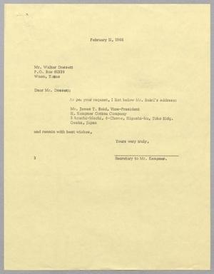 [Letter from Fred H. Rayner to Walter Dossett, February 11, 1966]