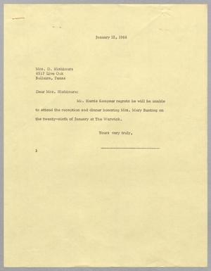 [Letter from Fred H. Rayner to Mrs. D. Nishimura, January 12, 1966]