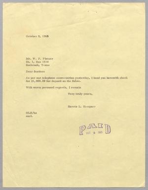 [Letter from Harris L. Kempner to W. F. Platzer, October 9, 1965]