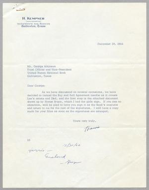 [Letter from Harris L. Kempner to George Atkinson, December 29, 1966]