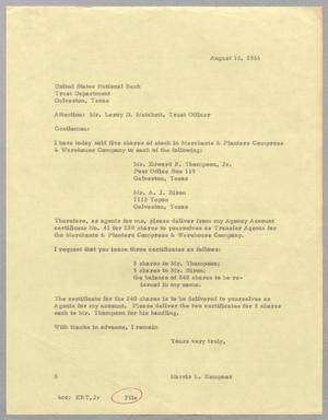 [Letter from Harris L. Kempner to United States National Bank, August 18, 1966]