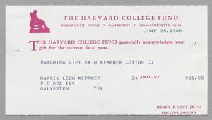 Primary view of object titled '[Receipt from The Harvard College Fund, 1964]'.