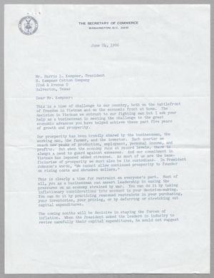 [Letter from John T. Connor to Harris L. Kempner, June 24, 1966]