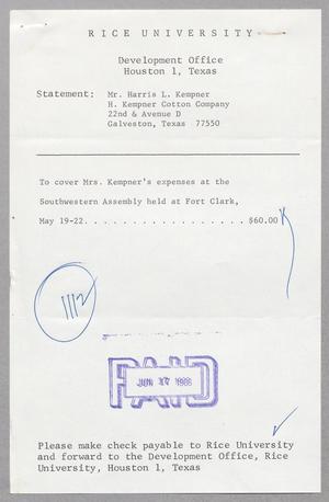 Primary view of object titled '[Invoice and Check Stub for Rice University, May 1966]'.