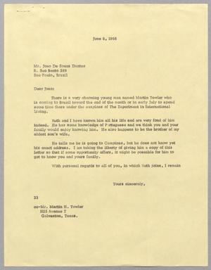 Primary view of object titled '[Letter from Harris L. Kempner to Joao De Souza Dantas, June 6, 1966]'.