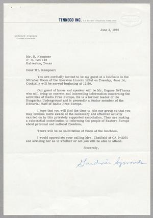[Letter from Gardiner Symonds to Harris L. Kempner, June 3, 1966]