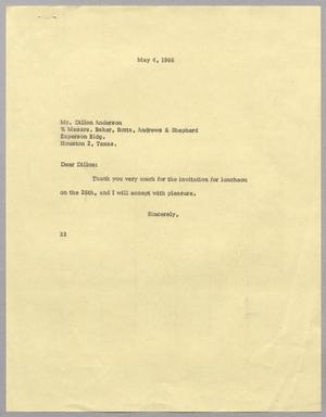 [Letter from Harris L. Kempner to Dillion Anderson, May 4, 1966]