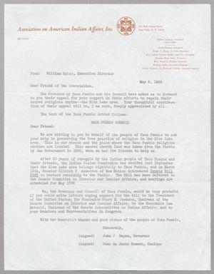 Primary view of object titled '[Letter from the Association on American Indian Affairs, Inc., May 6, 1966]'.