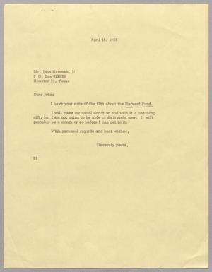 [Letter from Harris L. Kempner to John Hamman, April 16, 1966]