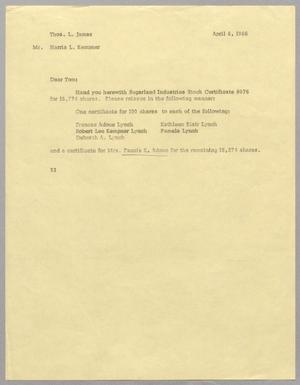 [Letter from Harris L. Kempner to Thomas L. James, April 8, 1966]