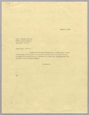 [Letter from Harris L. Kempner to Martha Harvey, April 5, 1966]