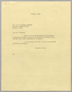 [Letter from Harris L. Kempner to H. G. Dulaney, March 4, 1966]