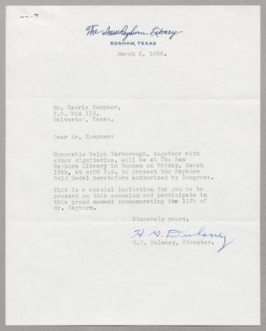 [Letter from H. G. Dulaney to Harris Kempner, March 2, 1966]