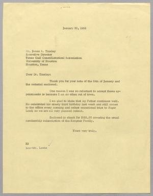 [Letter from Harris L. Kempner to James A. Tinsley, January 20, 1966]
