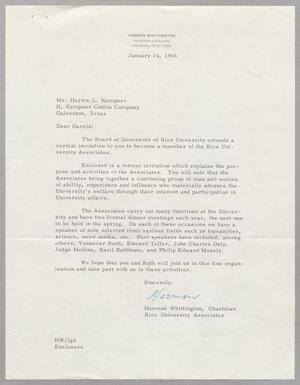 [Letter from Harmon Whittington to Harris L. Kempner, January 14, 1966]
