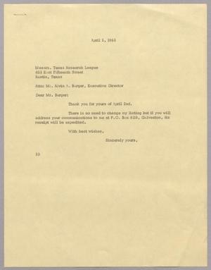 [Letter from Harris L. Kempner to Alvin A. Burger, April 5, 1965]