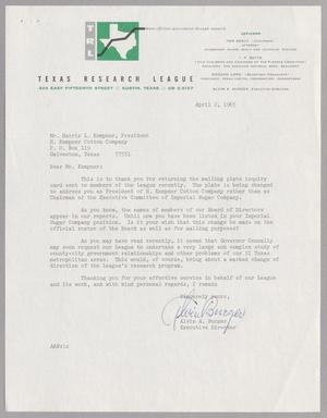 Primary view of object titled '[Letter from Alvin A. Burger to Harris L. Kempner, April 2, 1965]'.