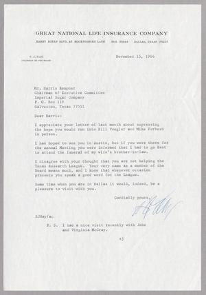 [Letter from S. J. Hay to Harris Leon Kempner, November 15, 1966]