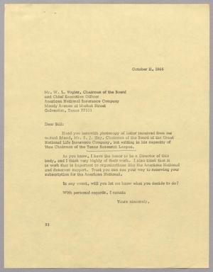 [Letter from Harris Leon Kempner to William L. Vogler, October 11, 1966]